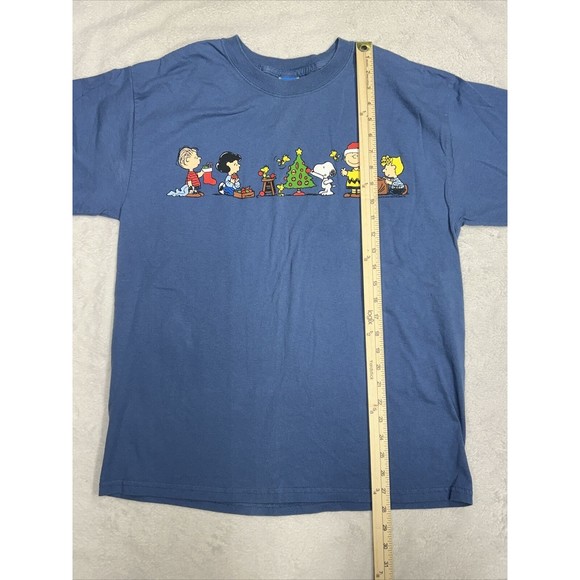 Vintage Y2K Peanuts Charlie Brown Christmas Snoopy Blue T-Shirt Men's Size Large - Picture 6 of 7